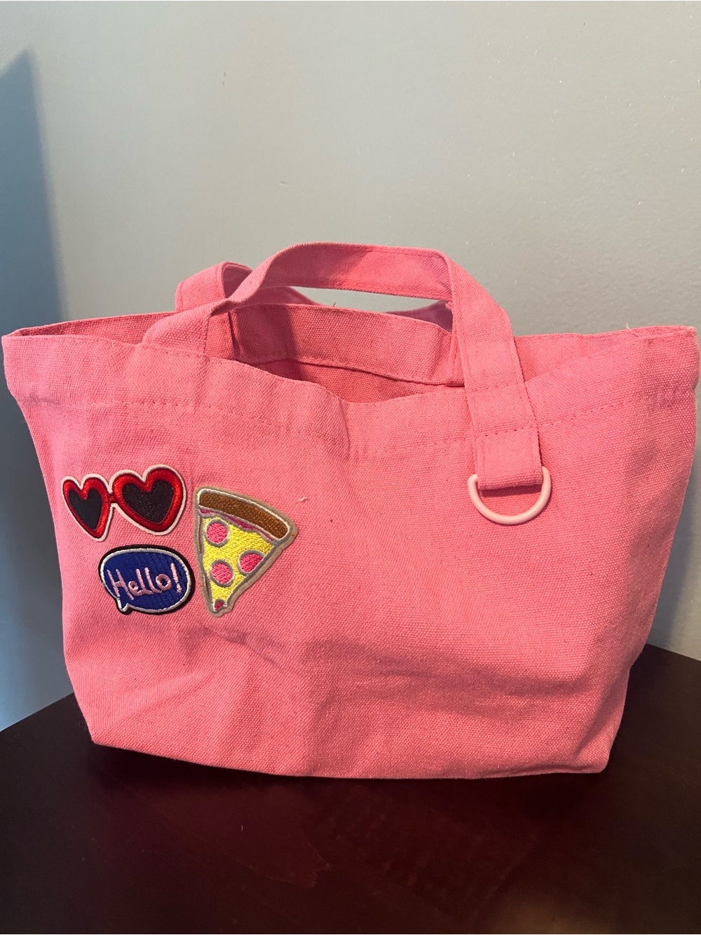 Kids Pink Canvas Tote Bag with Patches
